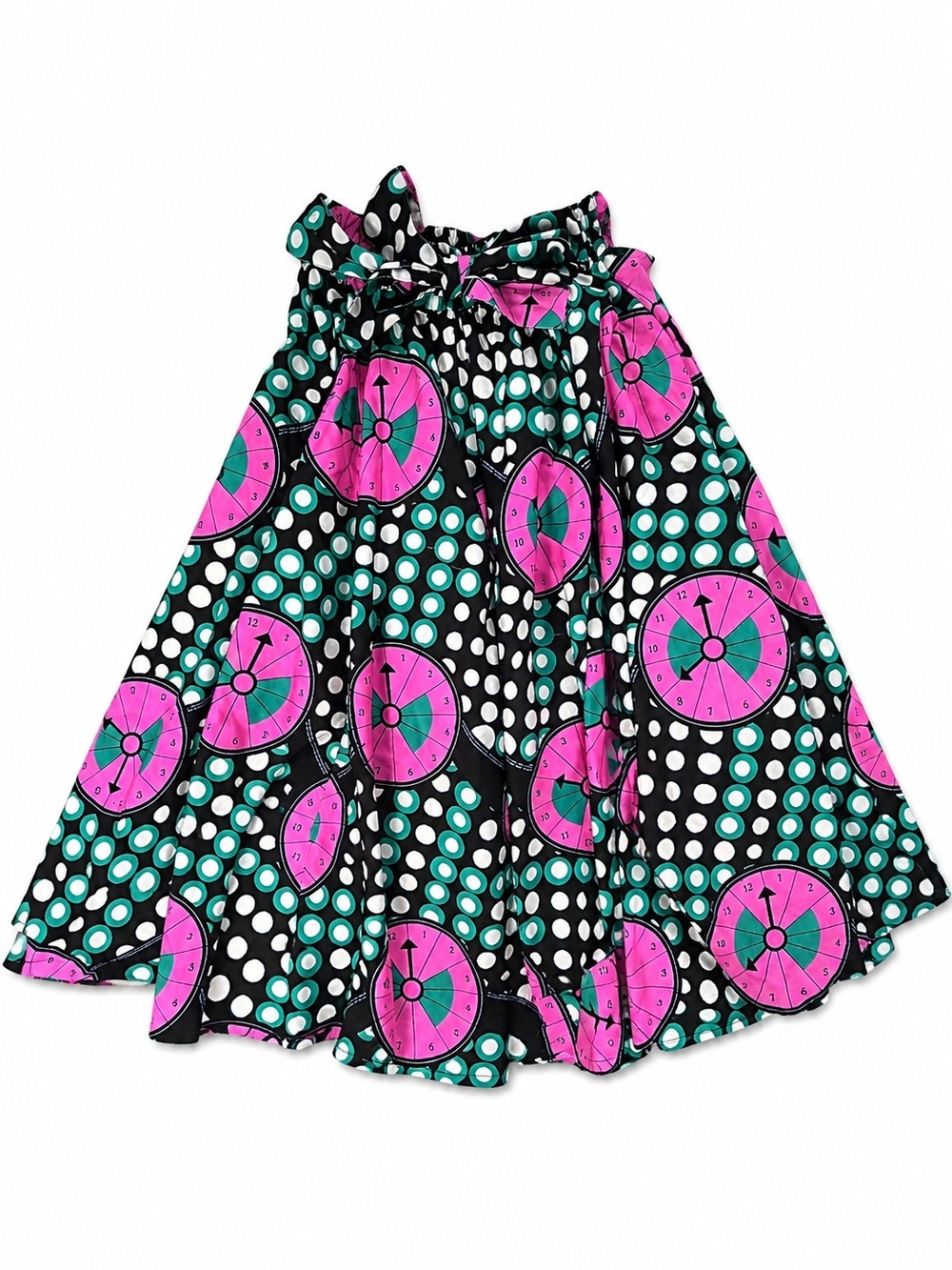 Bold Pink & Teal Clock Print Maxi Skirt